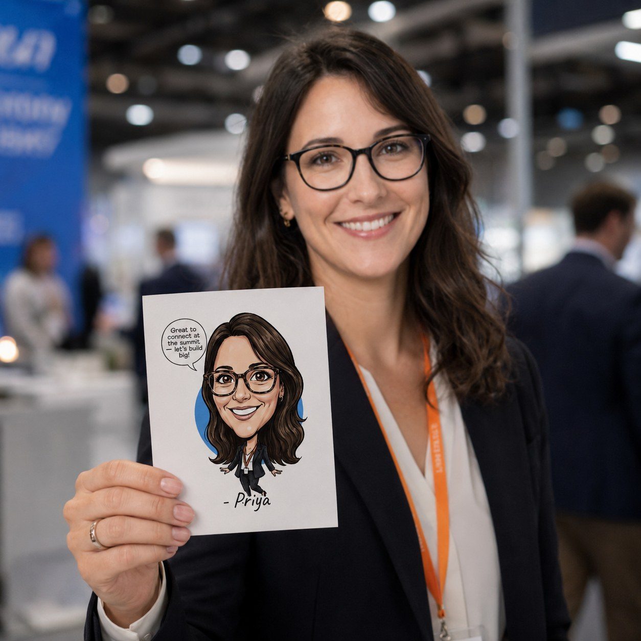 Vendég a saját kinyomtatott karikatúraportréjával – illusztráció
